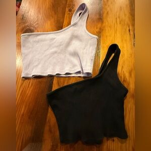 SHEIN Asymmetrical Ribbed Crop Tops - Black and Light Purple